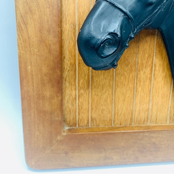 Vintage 3D Black Metal Horse Head Wall Plaque on Wood Panel – Equestrian Decor - Picture 5 of 9